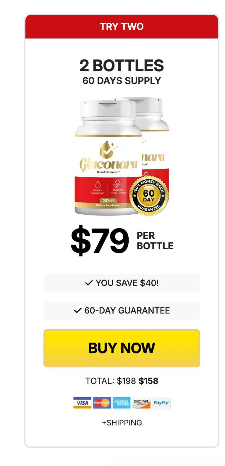 Gluconara 2-bottle package — 60-day blood sugar supply