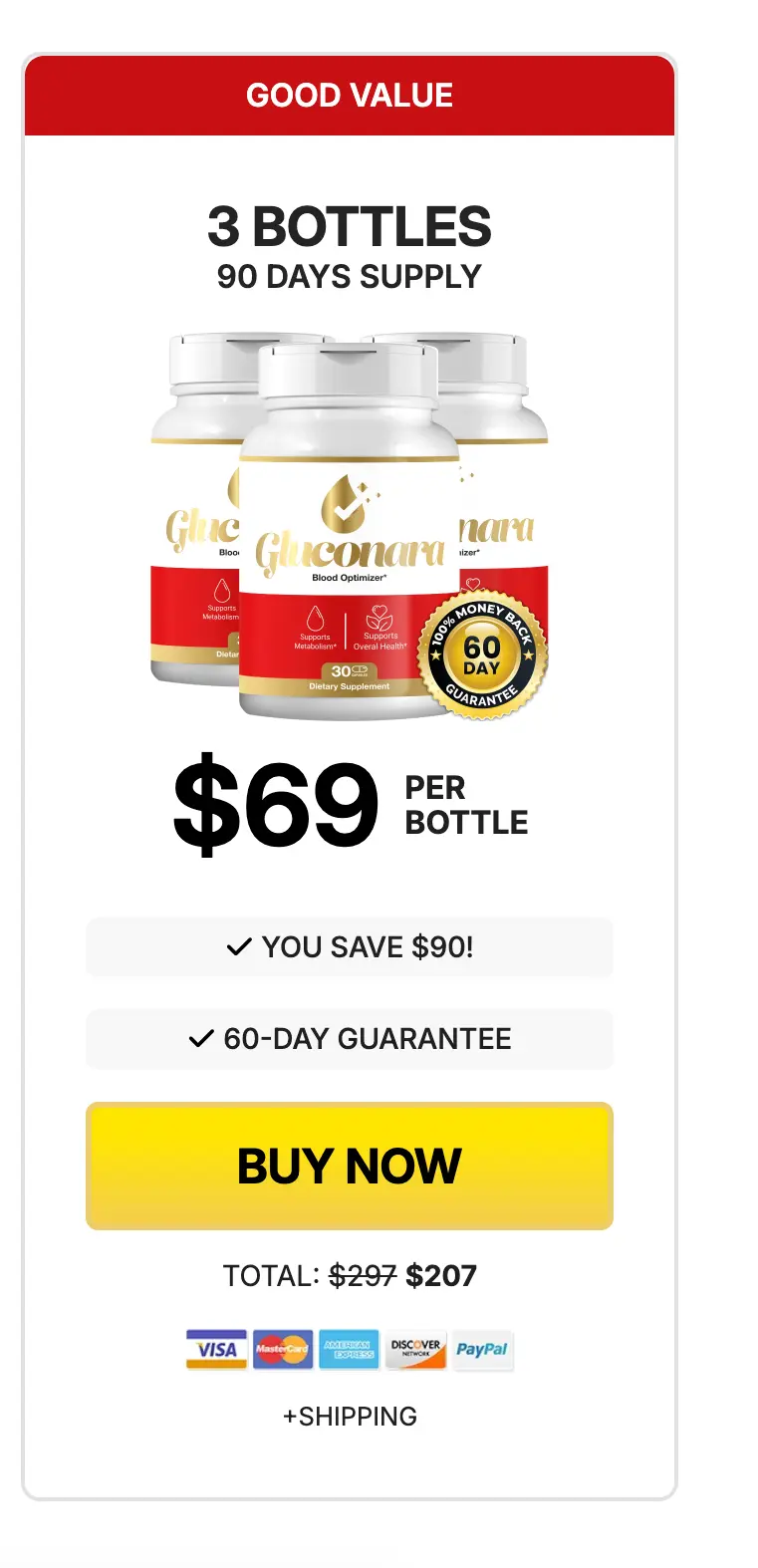 Gluconara 3-bottle package — 90-day supply, save $90
