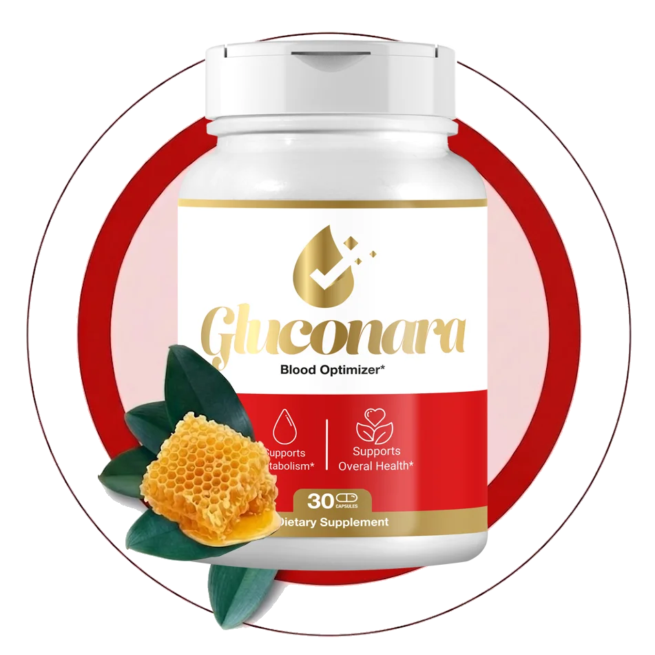 Gluconara supplement bottle held in hand — daily blood sugar support capsule